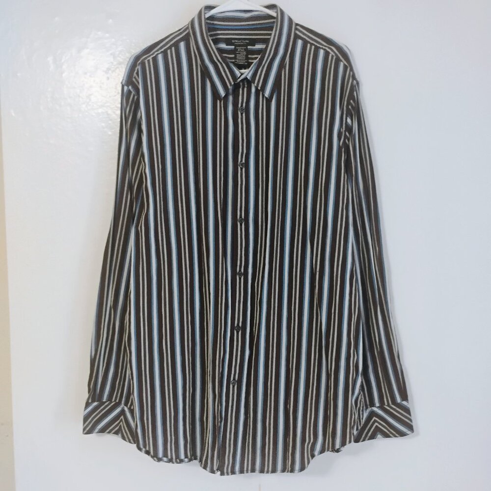 Structure Modern Fit XXL Brown Blue Striped Button Down Shirt Casual